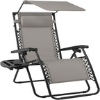 Best Choice Products 30” Wide Folding Zero Gravity Outdoor Recliner Patio Lounge Chair w/Adjustable Canopy Shade, Headrest, Side Accessory Tray - Ice Gray by BestChoiceProducts