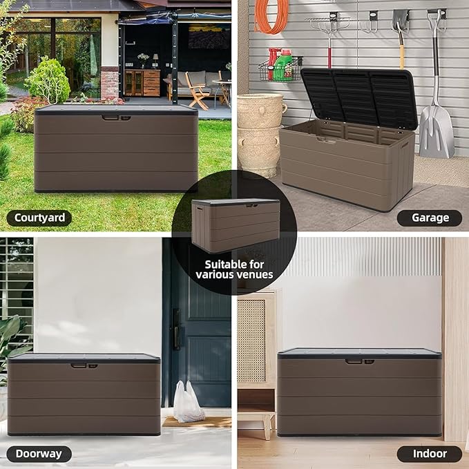 TARKARI Premium Pro Edition 100 Gallon Lockable Resin Deck Box, Waterproof & UV-Resistant Outdoor Storage Box for Outdoor Cushion Storage, Garden Tools & Pool Accessories Storage, Brown - Image 5