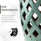 Outsunny 13" x 18" Ceramic Garden Stool with Woven Lattice Design & Glazed Strong Materials Decorative Outdoor Stool, Antique Blue - Image 6