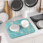 Teal Turquoise Dish Drying Mat for Kitchen Counter Spring Floral Drying Mat 16 - Image 6