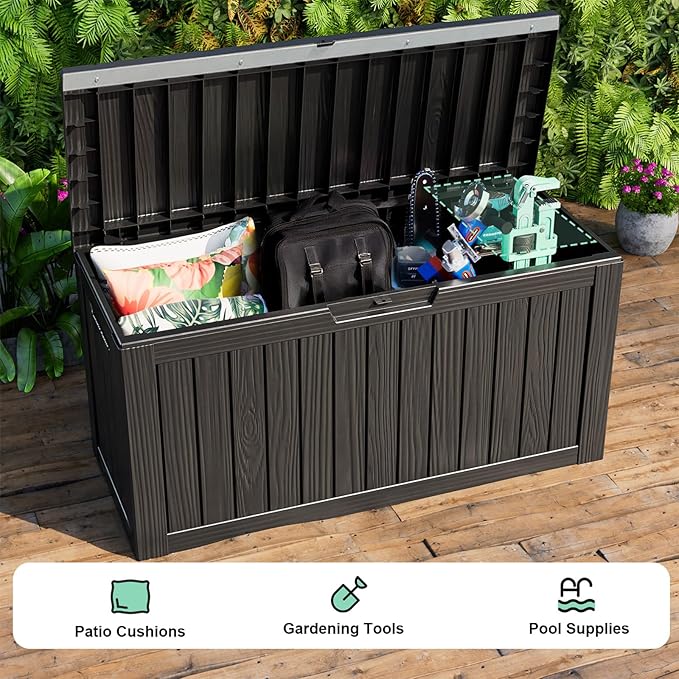 90 Gallon Waterproof Resin Deck Box, UV Resistant Outdoor Storage for Garden, Patio, Porch, Delivery（Black，90 Gallon） - Image 4