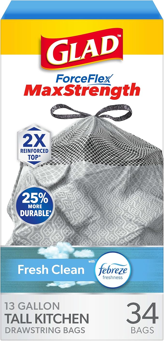 Glad ForceFlex MaxStrength Kitchen Trash Bags, 13 Gal, Fresh Clean Febreze by GladTrashFoodStorage