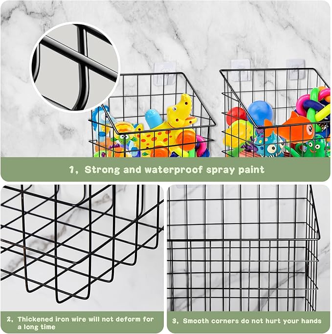 2 Pack Bath Toy Storage Organizer Basket, Large Metal Bathtub Toy Holder - Image 5