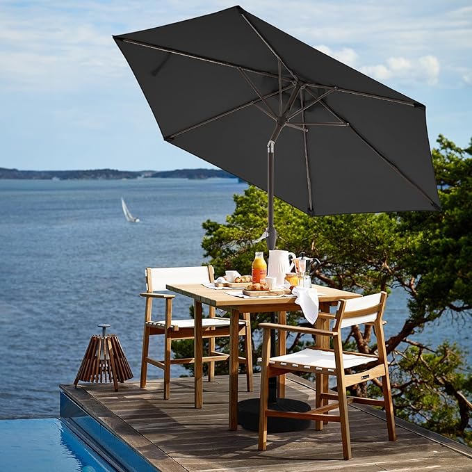 JEAREY 7.5FT Patio Umbrella Market Table Umbrella with 6 Sturdy Ribs, Push Button Tilt/Crank Outdoor Umbrella for Garden, Deck, Backyard, Pool, Black - Image 4