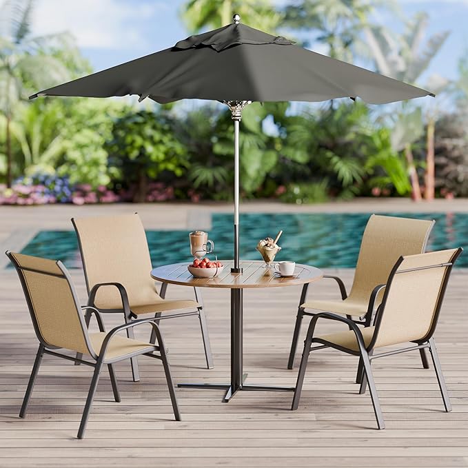 Betterhood Patio Chairs Set of 4, Stackable Outdoor Dining Chairs Set with Breathable Seat Fabric, All-Weather Powder-Coated Metal Frame for Deck, Pool Side and Backyard, 350LBS Capacity (Khaki) - Image 5
