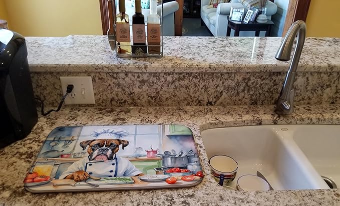 Caroline's Treasures DAC6219DDM Boxer The Chef Dish Drying Mat Absorbent Dish - Image 2