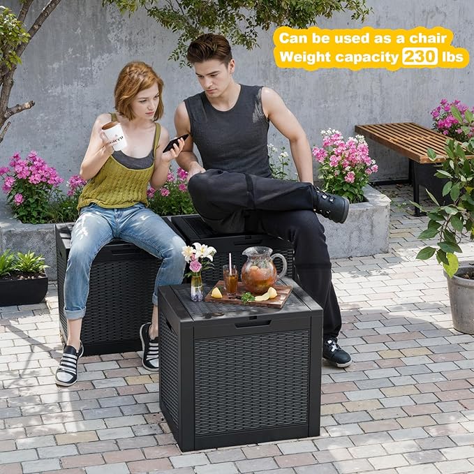 DRATO 31 Gallon Deck Box, Outdoor Storage Box for Patio Cushion, Garden Tools, Waterproof Resin Storage Box (Black，31 Gallon) - Image 3