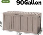 ROJIK Outdoor Storage Housing Deck Box - Waterproof Patio Furniture, Garden Tools, Cushions, Pool Accessories Storage Bench with Lockable Lid and Side Handles (Grey 90 Gal) - Image 2