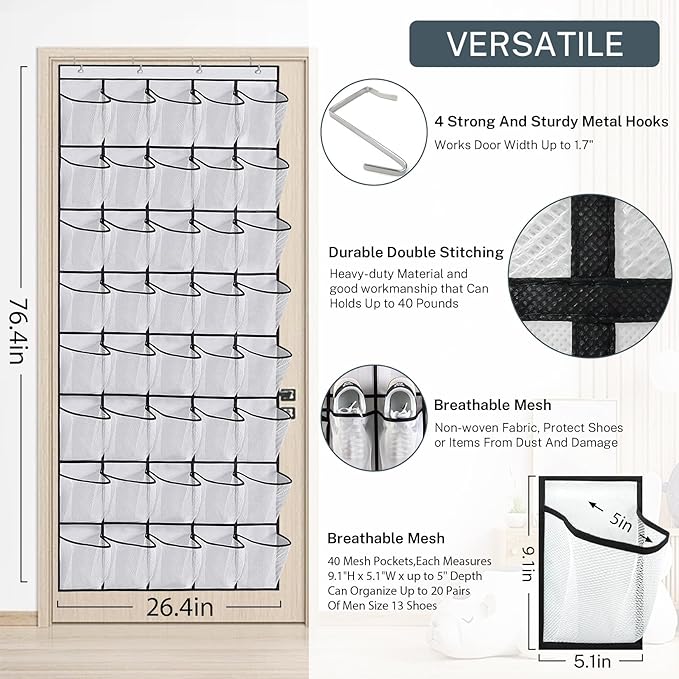 40-Pocket Over the Door Shoe Organizer - Image 5