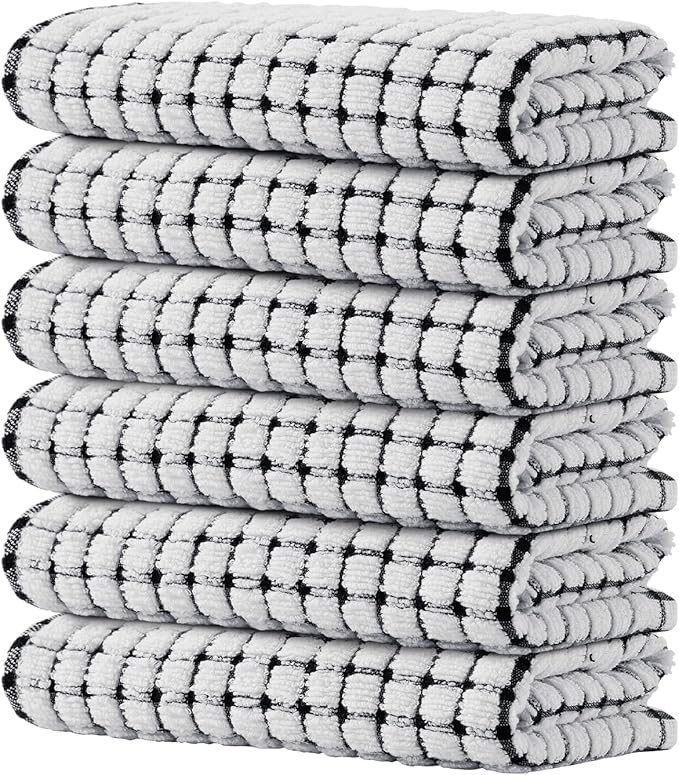 Kitinjoy Cotton 6 Pack Terry Kitchen Towels, 16 x 25 Inches Super Soft and by Kitinjoy