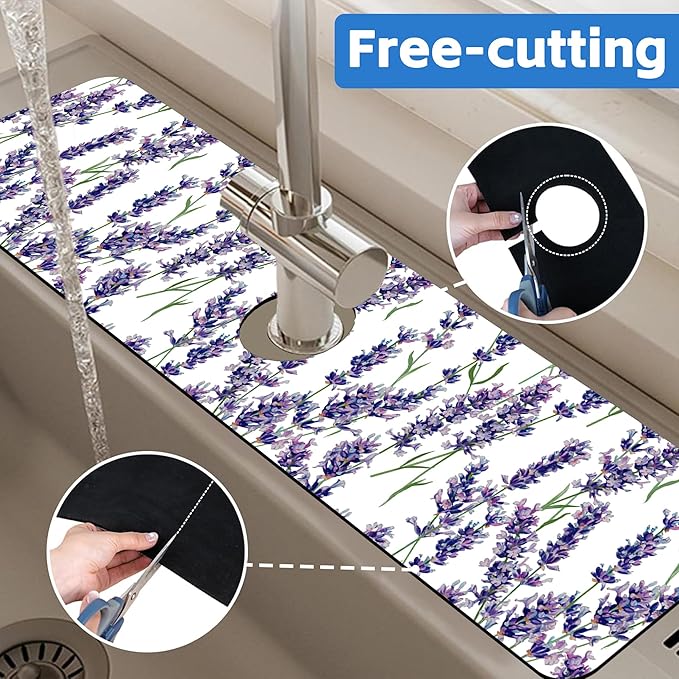 Watercolor Lavender Bunches Kitchen Sink Splash Guard Mat Absorbent Fast Drying - Image 7
