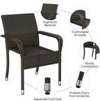 Yaheetech Set of 2 Stackable Outdoor Rattan Dining Chairs, All-Weather Armchair w/Armrests, Steel Frame for Garden, Patio, Deck, Yard, Poolside, Brown - Image 6