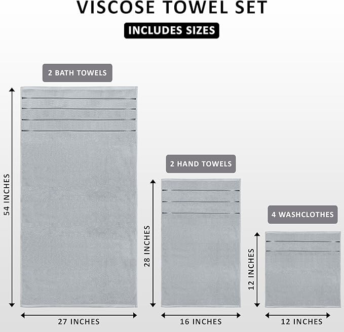 Utopia Towels 8 Piece Luxury Towel Set, 2 Bath, 2 Hand, and 4 Wash Cloths - Image 2