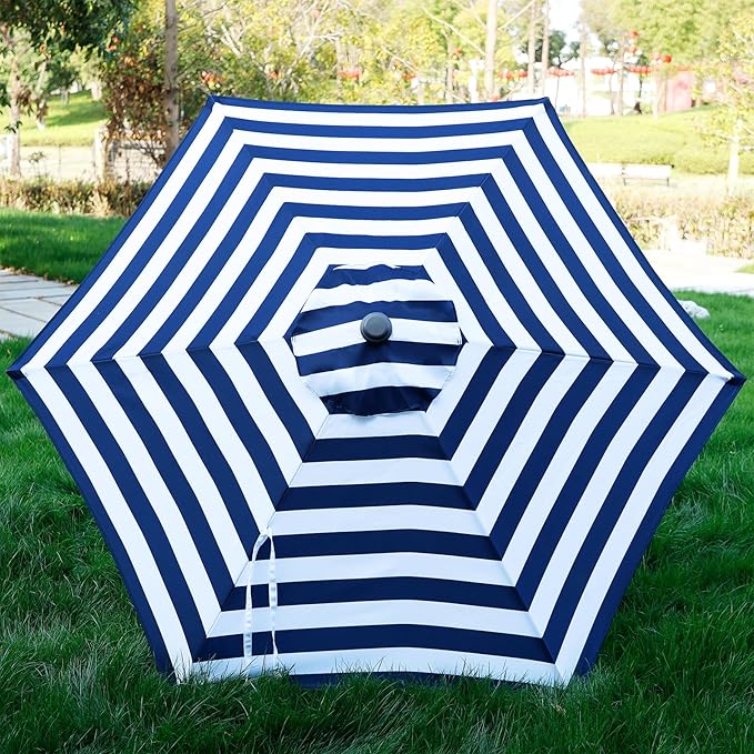 Blissun 7.5 ft Patio Umbrella, Yard Umbrella, Outdoor Market Umbrella with Push Button Tilt Crank (Blue&White) - Image 5