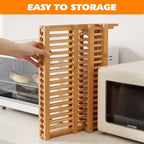 Bamboo Dish Drying Rack, 3-Tier Collapsible Wooden Dish Rack - Image 6