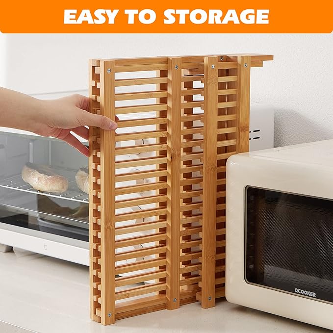 Bamboo Dish Drying Rack, 3-Tier Collapsible Wooden Dish Rack - Image 6