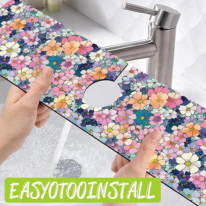 Sink Faucet Absorbing Mat Cute Flowers Sink Splash Guard Drying Mat - Image 4
