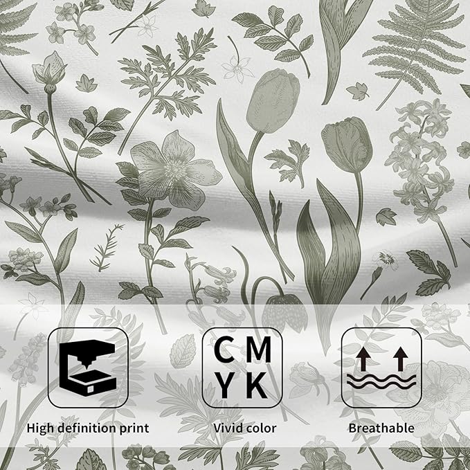 Spring Floral Hand Towels for Bathroom Set of 2 Sage Green White Flower Leaves - Image 3