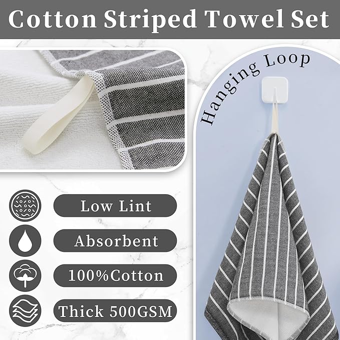 VOOVA & MOVAS 4-Piece Striped Cotton Hand Towels - Image 2