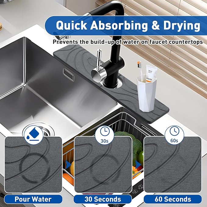 2 Pcs Faucet Mat for Kitchen Sink 15.74”×3.94” Diatomite Quick Dry Sink Splash - Image 4