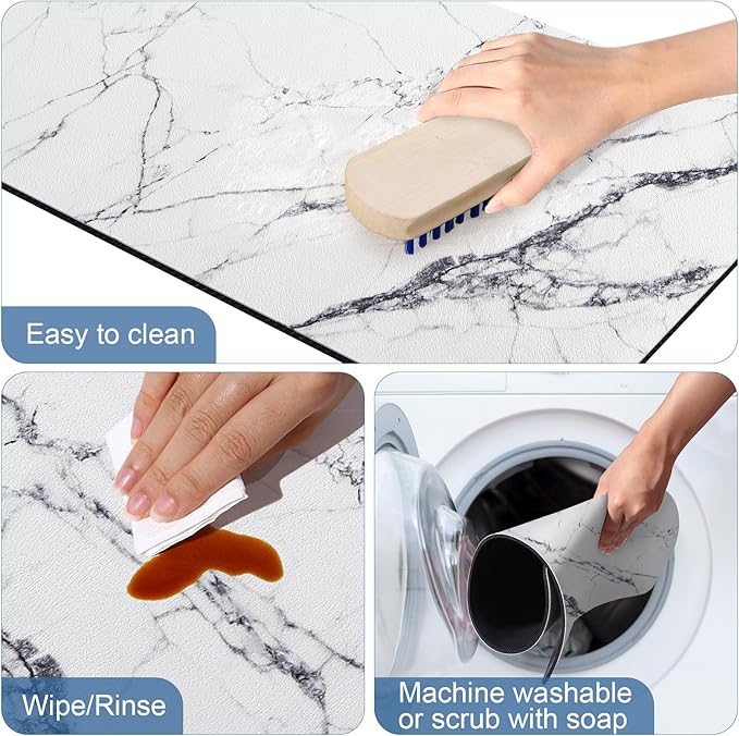 Marble Pattern Dish Drying Mat, Absorbent Coffee Bar Mat - Image 5