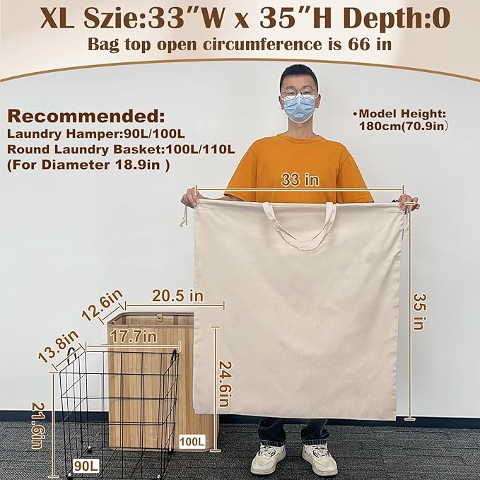 Cotton Canvas Laundry Bag 33"Wx 35"H, Thick Cotton Laundry Bag - Image 3