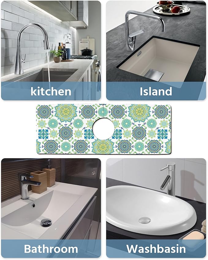 Patterned Sink Faucet Mat Kitchen Splash Guard Super Absorbent Drying Mat - Image 6