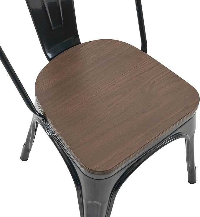 Nazhura Metal Dining Chair Farmhouse Tolix Style for Kitchen Dining Room Café Restaurant Bistro Patio, 18 Inch, Stackable, Waterproof Indoor/Outdoor (Sets of 4) (Black with Wood Padding) - Image 5