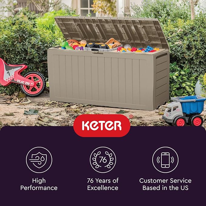 Keter Marvel Plus 71 Gallon Resin Outdoor Storage Box for Patio, Balcony & Garden – Weather‑Resistant Deck Box for Cushions, Pillows, Pool Floats & Tools, Beige - Image 11