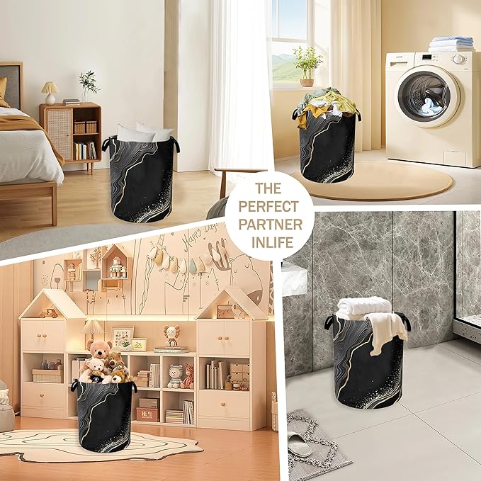 Black Gold Marble Laundry Basket, Modern Clothes Hamper, Oxford Cloth - Image 6