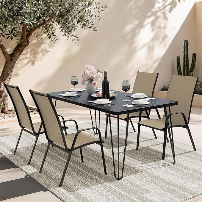 JEAREY Patio Dining Chairs Set of 4, Outdoor Stackable Dining Furniture Set, All Weather Dining Set for Lawn, Garden, Poolside, Beige - Image 2