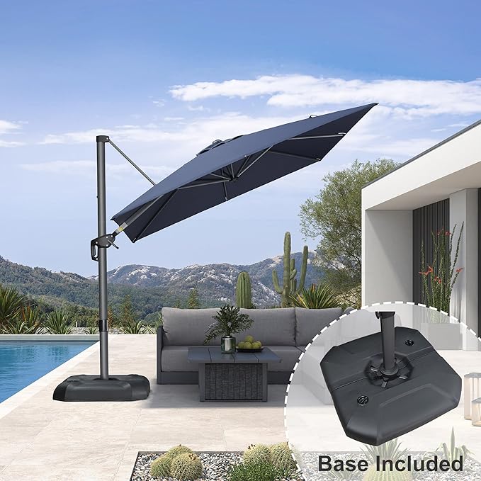 PURPLE LEAF 8 Feet Square Cantilever Umbrella Patio Umbrella with Base Outdoor Umbrella Aluminum Offset with 360-degree Rotation for Garden Deck Pool Patio, Navy Blue - Image 2