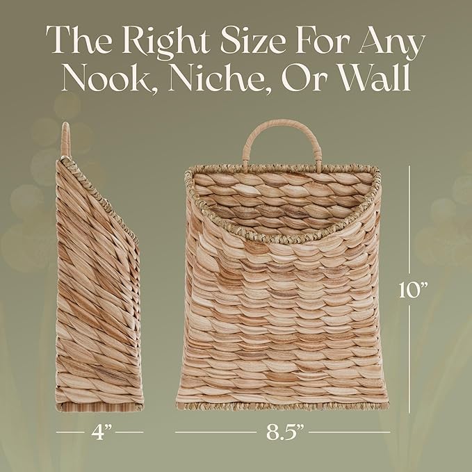 Boho Woven Wall Hanging Basket – Water Hyacinth Flat Back Basket - Image 5