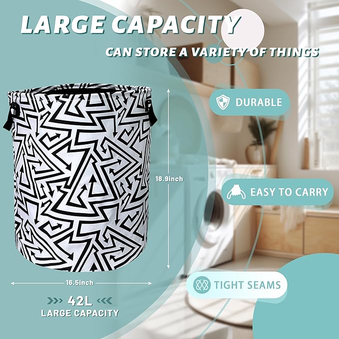 Black White Abstract Arrow Laundry Basket Foldable - Image 2
