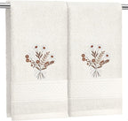 2 Pcs Boho Flowers Hand Towels Beige Bathroom Wildflowers Decor 14x29 Inch by SmoothNovelty