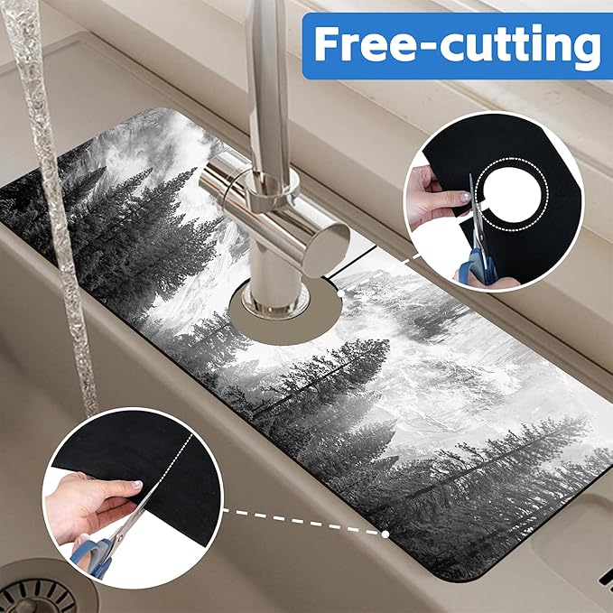 Winter Forest Mountain Sink Faucet Absorbing Mat Splash Guard Draining Mat Fast - Image 7