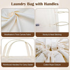 Canvas Laundry Bag with Handles & Drawstring Closure 27.5”Wx35"H, Thick Laundry - Image 6