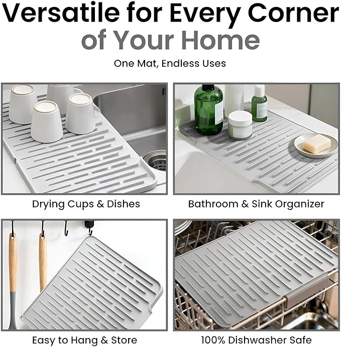 Silicone Dish Drying Mat with Raised Drain Spout, 15mm Thick Heat Resistant - Image 5