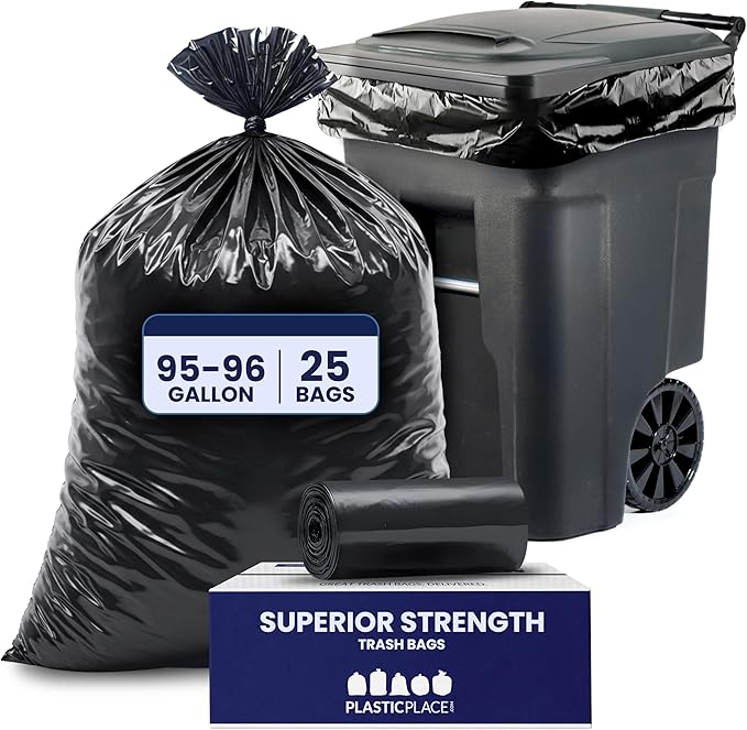 Plasticplace 95-96 Gallon Garbage Can Liners Heavy Duty 1.5 Mil Black Trash - Image 2