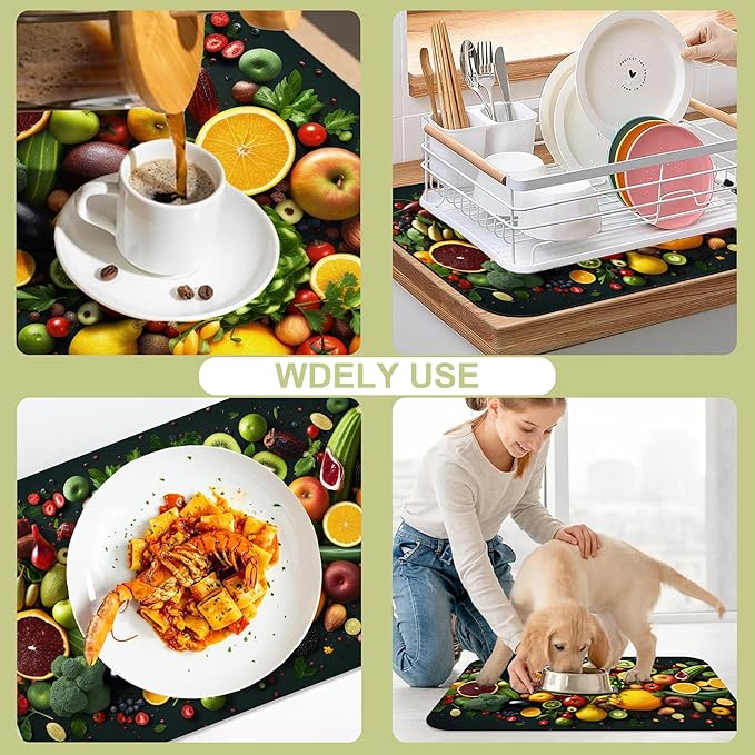 Kitchen Mat Fruits Vegetables Dish Drying Mat 16"x24" Bsorbent Coffee Maker Mat - Image 7