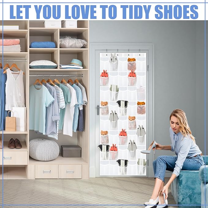 Windyun 40 Over the Door Shoe Organizer Large Breathable Mesh Pocket Clear - Image 4
