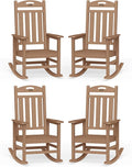 Oversized Outdoor Rocking Chairs Set of 4, High Back Porch Rocker Chair, HDPE All Weather Resistant Rocking Chairs for Patio,380lbs Weight Capacity, Teak by Suunyn