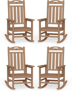 Oversized Outdoor Rocking Chairs Set of 4, High Back Porch Rocker Chair, HDPE All Weather Resistant Rocking Chairs for Patio,380lbs Weight Capacity, Teak by Suunyn