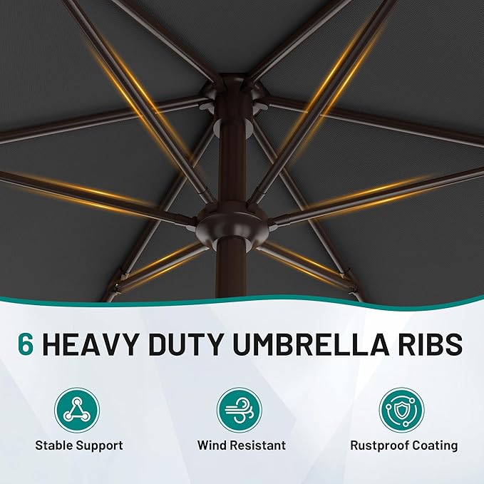AreShark 7.5FT Patio Umbrella Table Market Umbrella with 6 Sturdy Ribs, Button Tilt/Crank, Heavy-Duty Outdoor Umbrellas for Pool, Deck, Garden and Backyard, Gray - Image 3