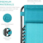 Best Choice Products Set of 2 Adjustable Steel Mesh Zero Gravity Lounge Chair Recliners w/Pillows and Cup Holder Trays - Peacock Blue - Image 7