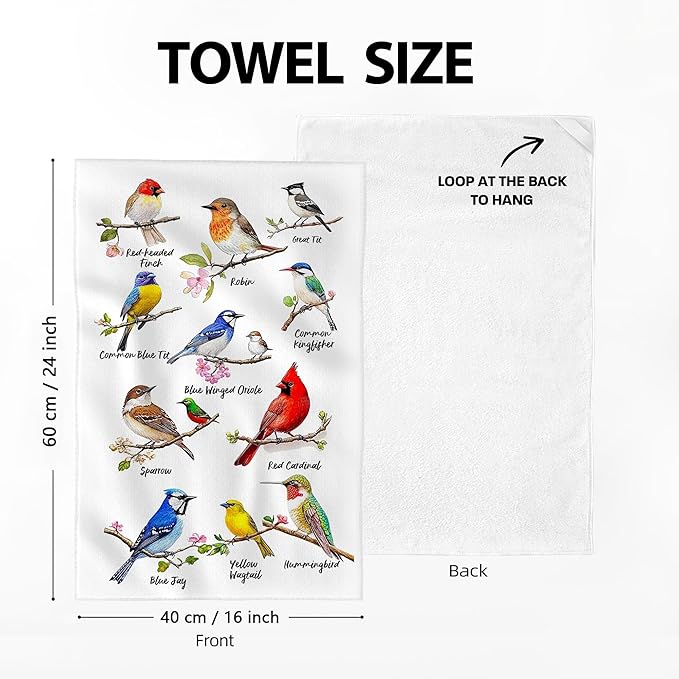 Birds on Branch Kitchen Towels Decorative Set of 4, Absorbent Cardinal - Image 2