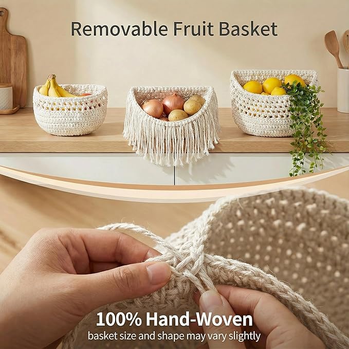 3 Tier Hanging Fruit Basket, Jute Wall Baskets, Hanging Produce Baskets - Image 3
