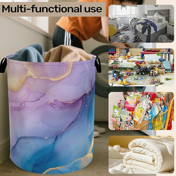 Blue Pink Marble Laundry Basket - Image 6