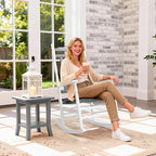 VINGLI Wooden Rocking Chair, Outdoor Chair with 450 lbs Support, Relaxing Rocker with Solid Wood High Back Seat Reclining Seat for Deck, Garden, Backyard, Porch (White & Grey, 2PCS) - Image 7