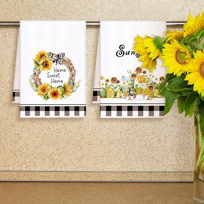 Bencailor 4 Pcs Sunflower Kitchen Towels Flower Floral Spring Hand Dish Towels - Image 5